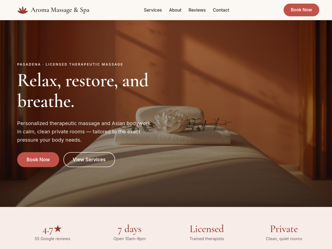 Aroma Massage & Spa — Credential-forward day spa — 4.7★ across 55 reviews.
